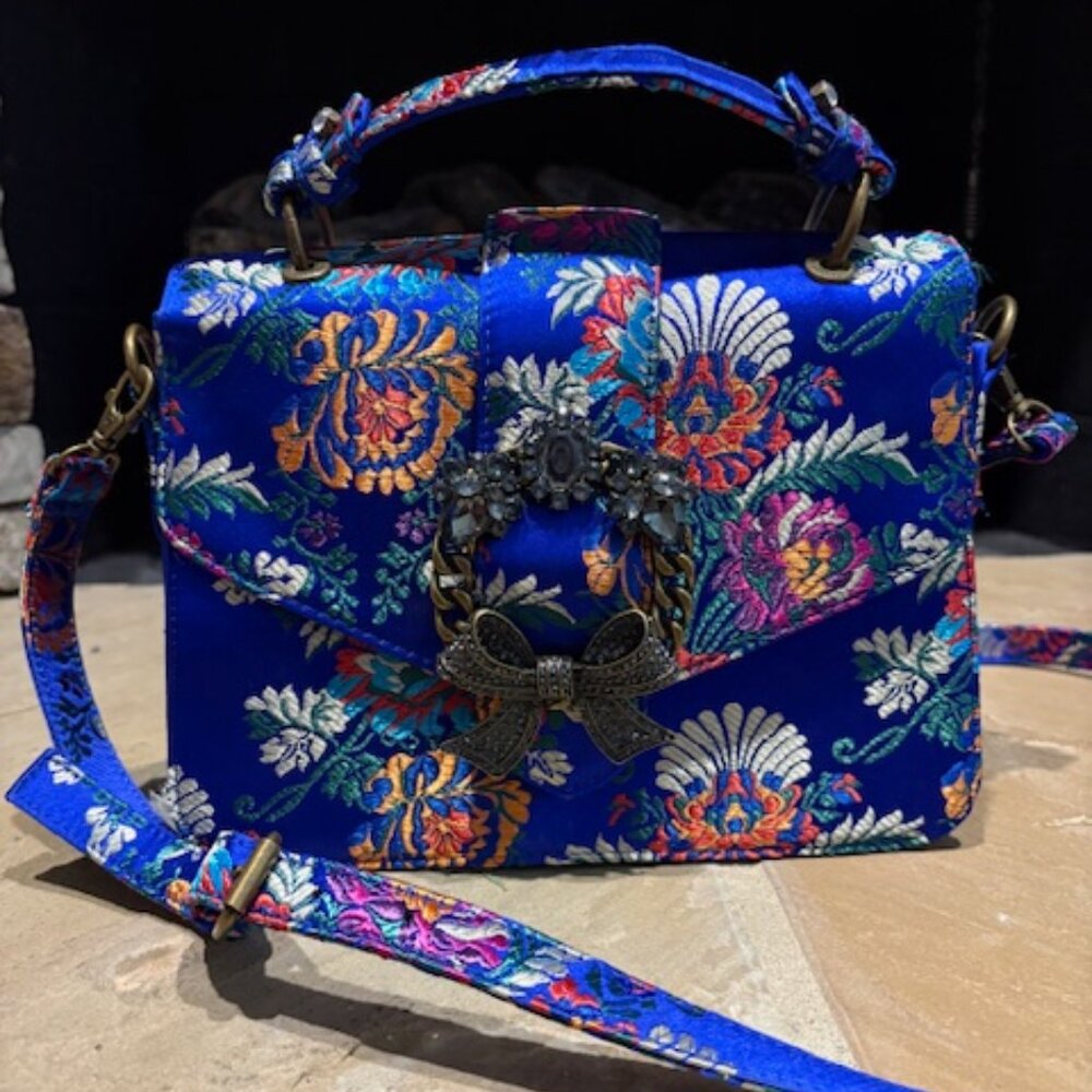 Aldo Telawen Top Handle Satchel Asian Embroidered Electric Blue Crossbody Bag